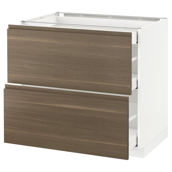 METOD Base cab with 2 fronts/3 drawers, white Maximera/Voxtorp walnut, 90x60x80 cm