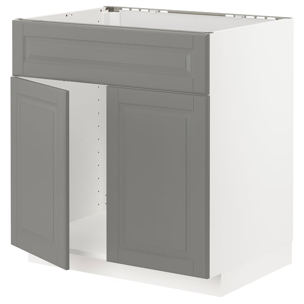 METOD Base cabinet f sink w 2 doors/front, white/Bodbyn grey, 80x60x80 cm