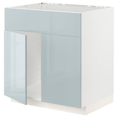 METOD Base cabinet f sink w 2 doors/front, white/Kallarp light grey-blue, 80x60x80 cm