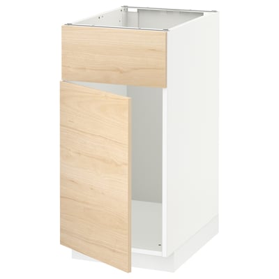 METOD Base cabinet f sink w door/front, white/Askersund light ash effect, 40x60x80 cm