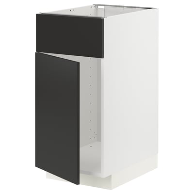 METOD Base cabinet f sink w door/front, white/Nickebo matt anthracite, 40x60x80 cm