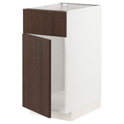 METOD Base cabinet f sink w door/front, white/Sinarp brown, 40x60x80 cm