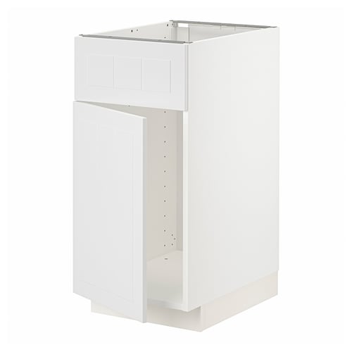 White METOD kitchen cabinet, rectangular, minimalist design with one opening door.
