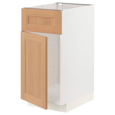METOD Base cabinet f sink w door/front, white/Vedhamn oak, 40x60x80 cm