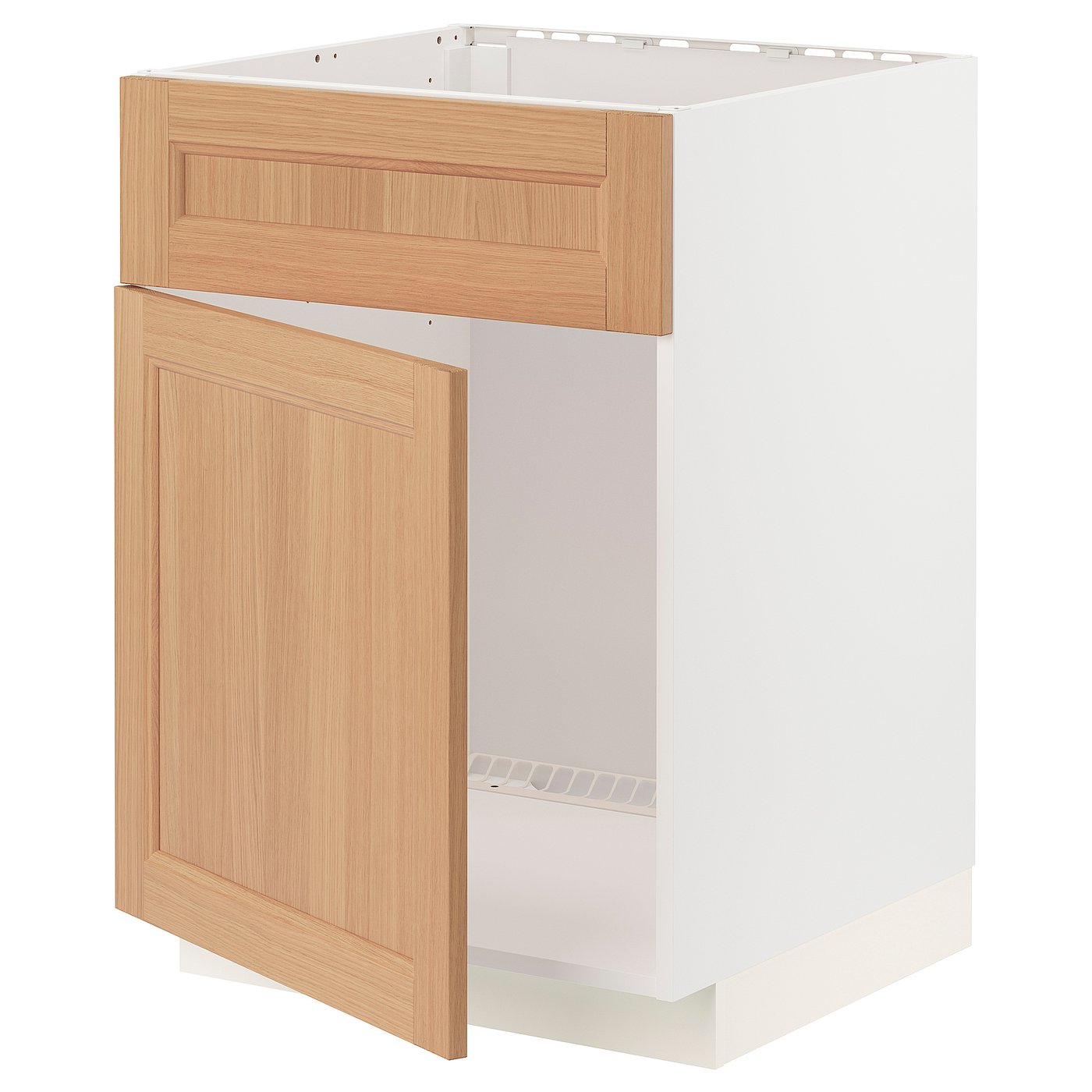 METOD base cabinet f sink w door/front, white/Vedhamn oak, 60x60x80 cm 