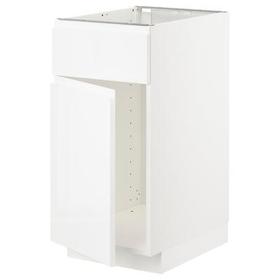 METOD Base cabinet f sink w door/front, white/Voxtorp high-gloss/white, 40x60x80 cm