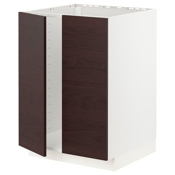 METOD Base cabinet for sink + 2 doors, white Askersund/dark brown ash effect, 60x60x80 cm
