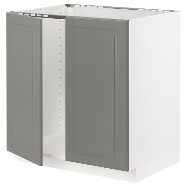 METOD Base cabinet for sink + 2 doors, white/Bodbyn grey, 80x60x80 cm
