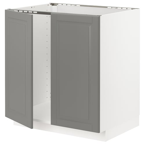 Grey wooden METOD kitchen cabinet with two doors.