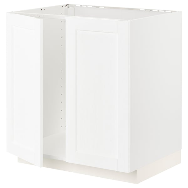 METOD Base cabinet for sink + 2 doors, white Enköping/white wood effect, 80x60x80 cm