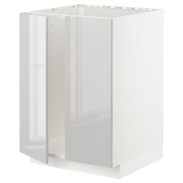 METOD Base cabinet for sink + 2 doors, white/Ringhult light grey, 60x60x80 cm