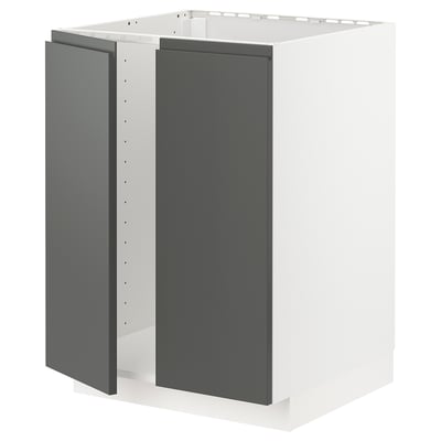 METOD Base cabinet for sink + 2 doors, white/Voxtorp dark grey, 60x60x80 cm