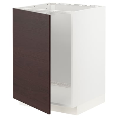 METOD Base cabinet for sink, white Askersund/dark brown ash effect, 60x60x80 cm