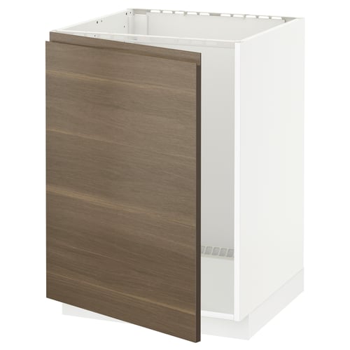 White and walnut effect METOD kitchen cabinet, square, with wooden door.