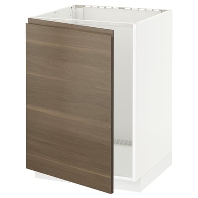 White and walnut effect METOD kitchen cabinet, square, with wooden door.