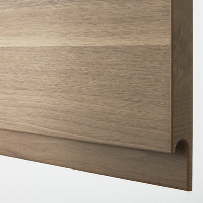 Wooden drawer with dark walnut finish, sleek handle cutout.