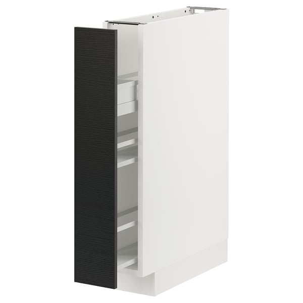 METOD Base cabinet/pull-out int fittings, white Askersund/dark brown ash effect, 15x60x80 cm