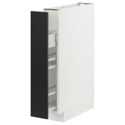 METOD Base cabinet/pull-out int fittings, white Askersund/dark brown ash effect, 15x60x80 cm