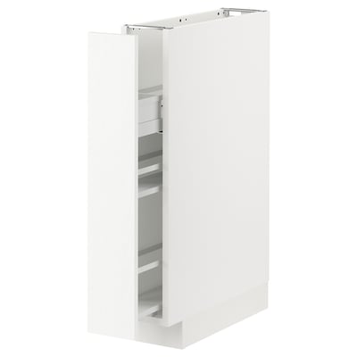 METOD Base cabinet/pull-out int fittings, white Enköping/white wood effect, 15x60x80 cm