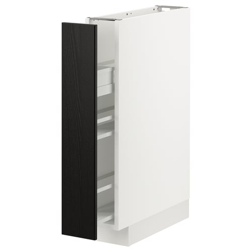 METOD kitchen cabinet in white with black stained lerhyttan doors, rectangular shape, and shelf compartments.