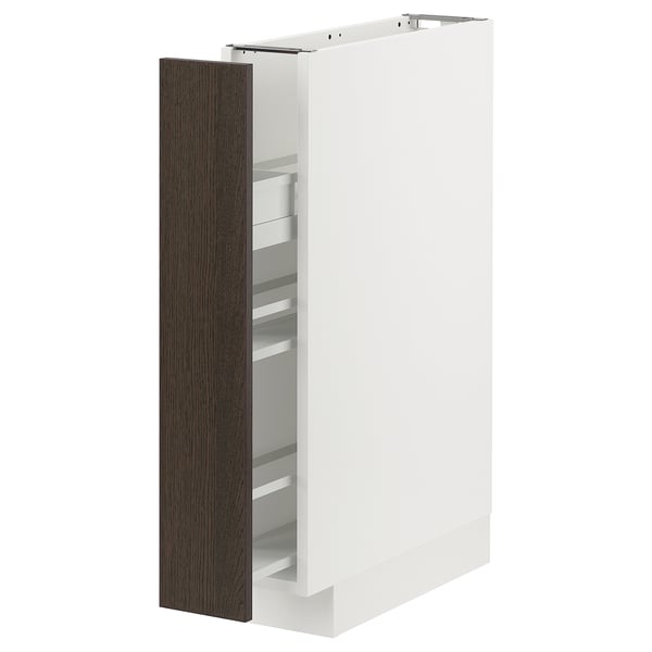 METOD Base cabinet/pull-out int fittings, white/Sinarp brown, 15x60x80 cm