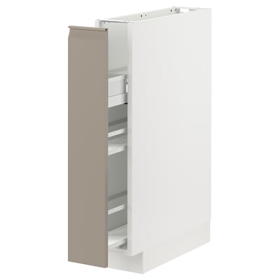 METOD Base cabinet/pull-out int fittings, white/Upplöv matt dark beige, 15x60x80 cm