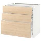 METOD Base cabinet w 3 fronts/4 drawers, white Maximera/Askersund light ash effect, 90x60x80 cm