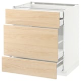 METOD Base cabinet w 3 fronts/4 drawers, white Maximera/Askersund light ash effect, 75x60x80 cm