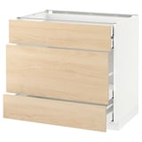 METOD Base cabinet w 3 fronts/4 drawers, white Maximera/Askersund light ash effect, 90x60x80 cm