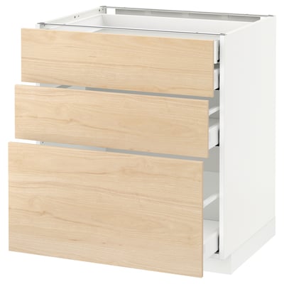 METOD Base cabinet w 3 fronts/4 drawers, white Maximera/Askersund light ash effect, 75x60x80 cm