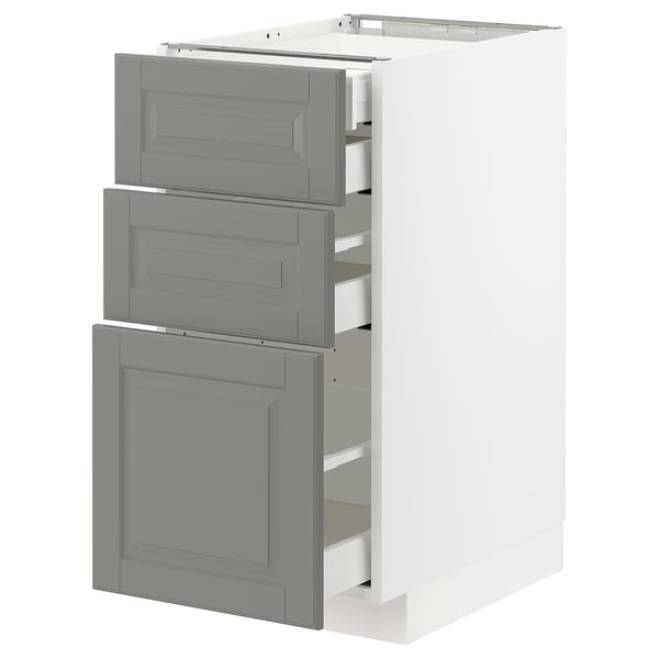 METOD Base cabinet w 3 fronts/4 drawers, white Maximera/Bodbyn grey, 40x60x80 cm