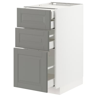 METOD Base cabinet w 3 fronts/4 drawers, white Maximera/Bodbyn grey, 40x60x80 cm