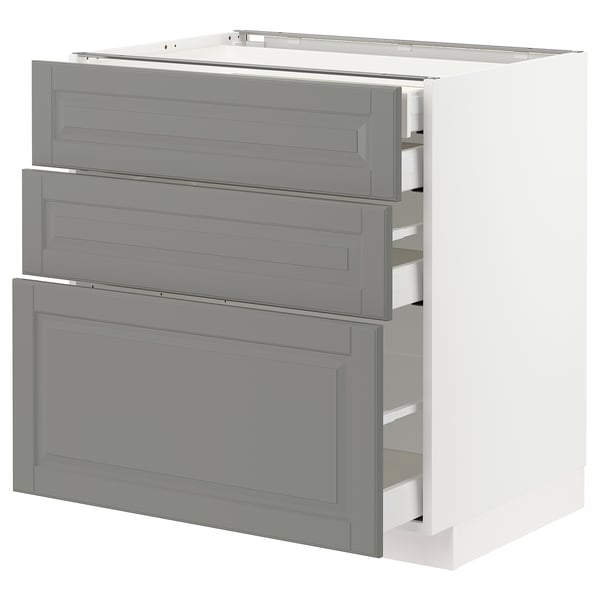 METOD Base cabinet w 3 fronts/4 drawers, white Maximera/Bodbyn grey, 80x60x80 cm