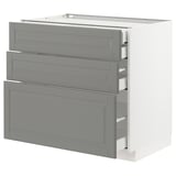METOD Base cabinet w 3 fronts/4 drawers, white Maximera/Bodbyn grey, 90x60x80 cm