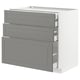 METOD Base cabinet w 3 fronts/4 drawers, white Maximera/Bodbyn grey, 90x60x80 cm