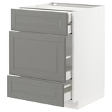 METOD Base cabinet w 3 fronts/4 drawers, white Maximera/Bodbyn grey, 60x60x80 cm