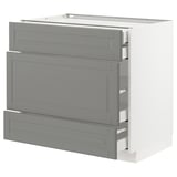 METOD Base cabinet w 3 fronts/4 drawers, white Maximera/Bodbyn grey, 90x60x80 cm