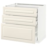 METOD Base cabinet w 3 fronts/4 drawers, white Maximera/Bodbyn off-white, 90x60x80 cm