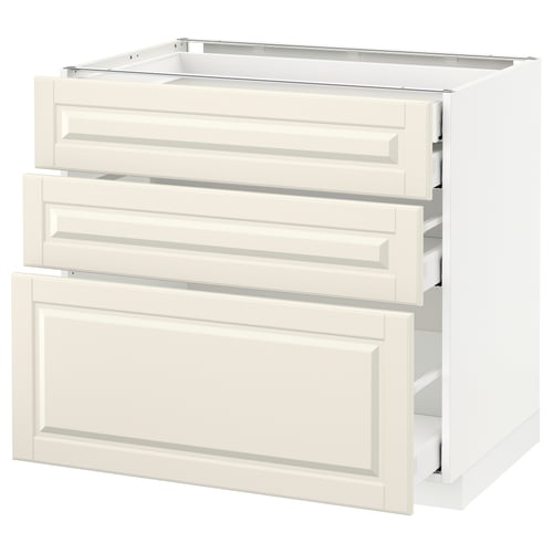 White METOD kitchen unit with three drawers and one door, modern design, bevelled edges.