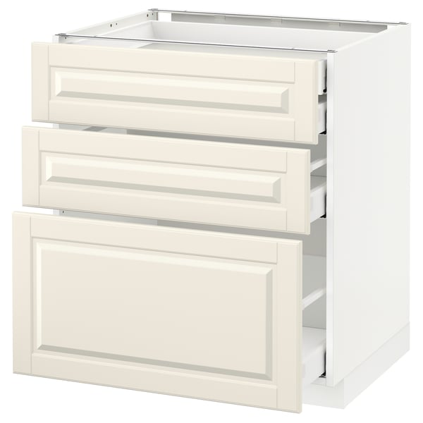 METOD Base cabinet w 3 fronts/4 drawers, white Maximera/Bodbyn off-white, 75x60x80 cm