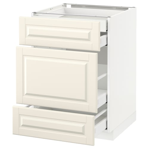 METOD kitchen cabinet: white, three drawers, classic design, bevelled edges.