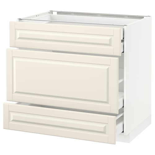 Ikea METOD kitchen frame, off-white, classic style with beveled edges, three large drawers, sturdy, white.