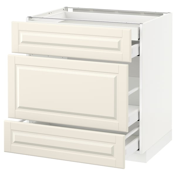 METOD Base cabinet w 3 fronts/4 drawers, white Maximera/Bodbyn off-white, 80x60x80 cm