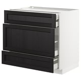 METOD Base cabinet w 3 fronts/4 drawers, white Maximera/Lerhyttan black stained, 90x60x80 cm