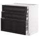 METOD Base cabinet w 3 fronts/4 drawers, white Maximera/Lerhyttan black stained, 90x60x80 cm