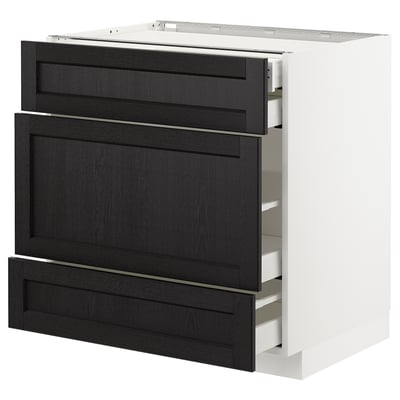 METOD Base cabinet w 3 fronts/4 drawers, white Maximera/Lerhyttan black stained, 80x60x80 cm