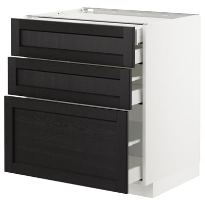 METOD Base cabinet w 3 fronts/4 drawers, white Maximera/Lerhyttan black stained, 75x60x80 cm