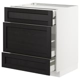 METOD Base cabinet w 3 fronts/4 drawers, white Maximera/Lerhyttan black stained, 75x60x80 cm