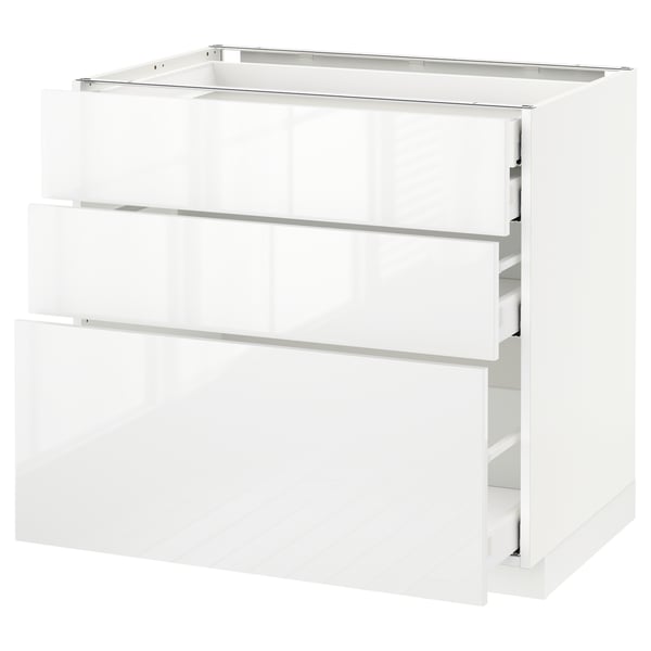 METOD Base cabinet w 3 fronts/4 drawers, white Maximera/Ringhult white, 90x60x80 cm