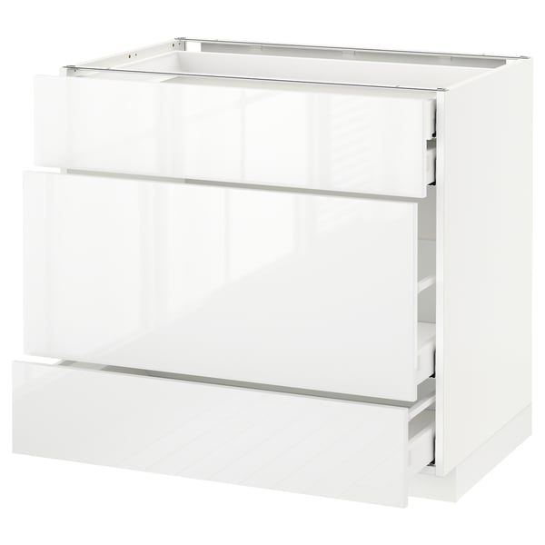 METOD Base cabinet w 3 fronts/4 drawers, white Maximera/Ringhult white, 90x60x80 cm
